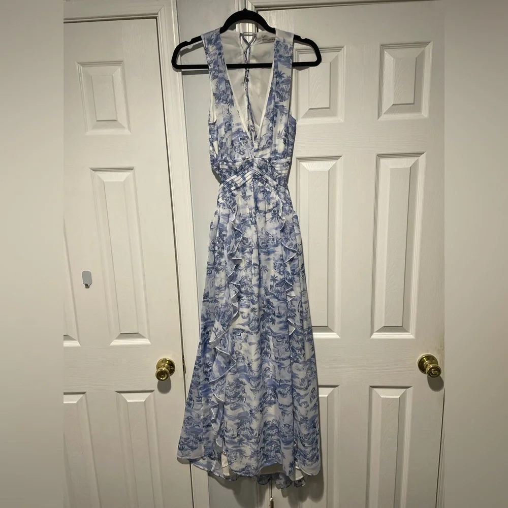 Abercrombie & Fitch Blue and White Toile-Print Sleeveless Maxi Dress